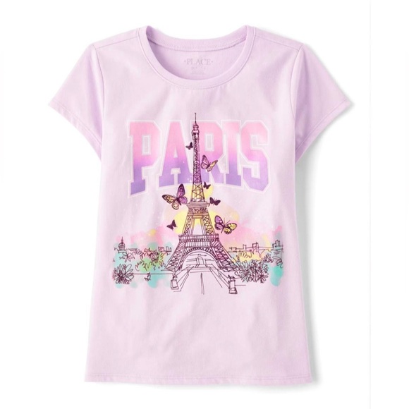 NWT: Girls Paris Graphic Tee- Lilac Haze + Glitter - Picture 1 of 4